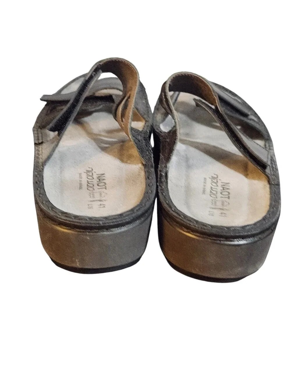 Naot Sandals Womens 41 10 10.5 Black Patent Leather Double Strap Shoes Hook Loop